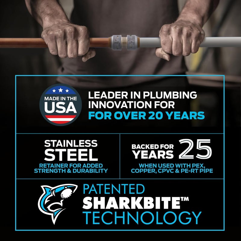 SharkBite Max 1/2 Inch Coupling, Push to Connect Brass Plumbing Fitting, PEX Pipe, Copper, CPVC, PE-RT, HDPE, UR008A - Image 4
